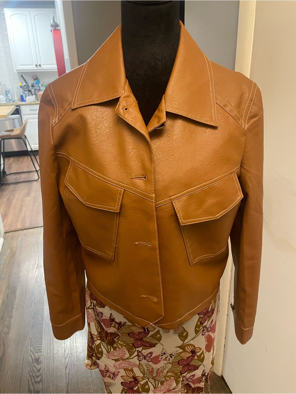 Women’s Tan Faux Leather Cropped Jacket
